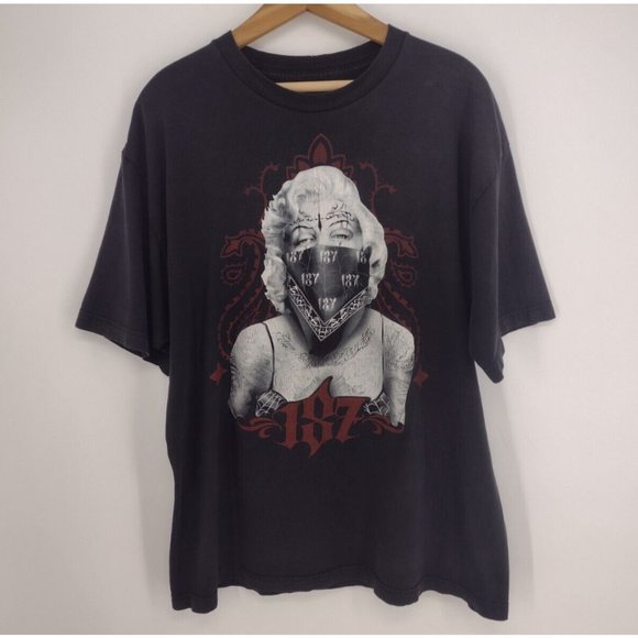 187 Incorporated Distressed Marilyn Monroe Bandana Faded Black T-Shirt Mens XL - Picture 1 of 6